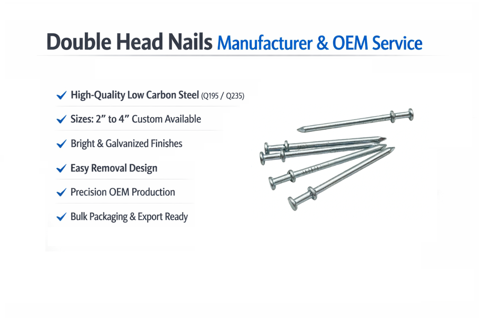 Double Head Nails Manufacturer & OEM Service | Duplex Nails Factory